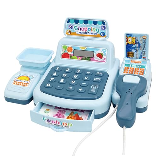 Juguetes de caja registradora para niños de 3 a 5 años, caja registradora de juguete interactiva con escáner para juego imaginativo y aprendizaje de conteo, escaneo, impresión de recibos, juguetes pa