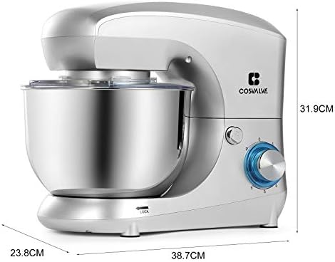 3-in-1 Stand Mixer Mixers For Baking 5.5L Stainless Bowl Food Mixers 6 Speed Settings 1400 W Powerful Motor Lower Noise With Dough Hook, Whisk ,Beater , Splash Guard Silver