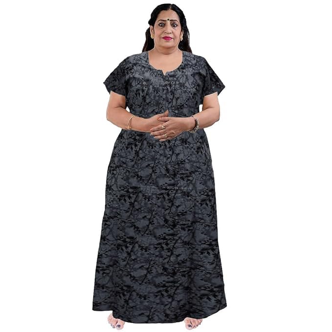 Image of Nighty for Women Cotton Printed Maxi Gown Ankle Length Nighty Night Dress Gown for Women Maxi - Free Size