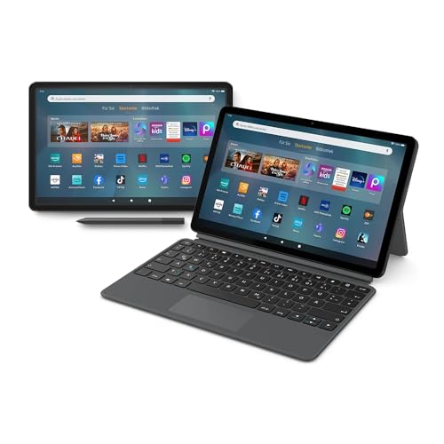 Amazon Fire Max 11-Tablet mit klarem 11-Zoll-Display, Octa-Core-Prozessor, 4 GB RAM, 14 Std. Akkulaufzeit, 128 GB, grau, mit Werbung und Tastaturhülle und Made for Amazon Eingabestift