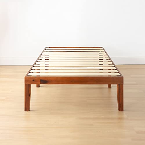 Mellow Naturalista Classic 16 Inch Solid Wood Platform Bed with Wooden Slats, Cherry, Twin