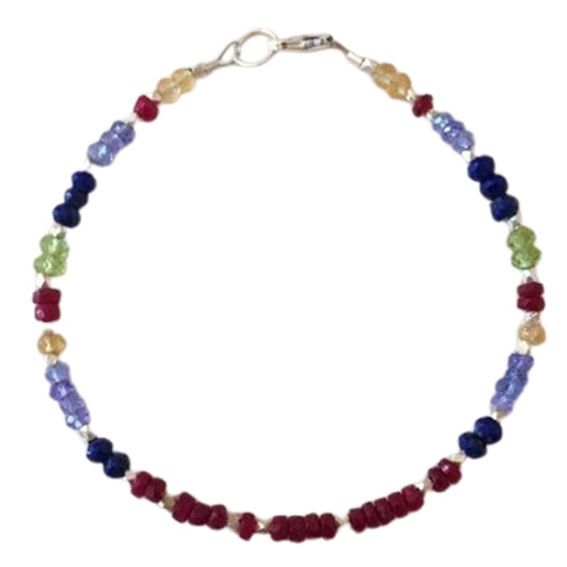 Bracelet en rubis et tanzanite de 3mm avec fermoir argenté