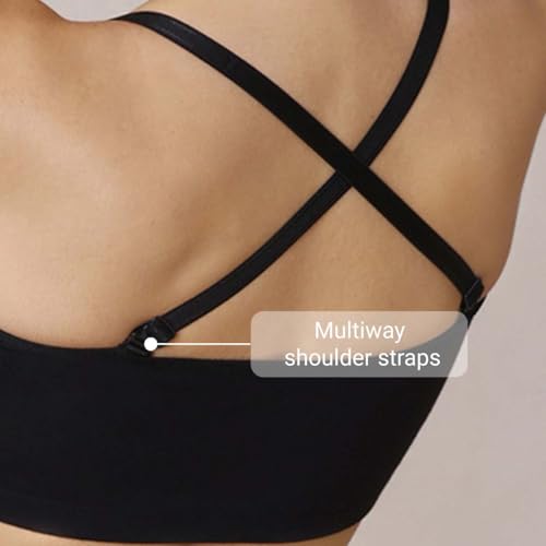 Image of NYKD Easy Breezy Slip-On Bra (Pack of 2) - Black & Carrot (M) | Ultra-Soft, Adjustable Fit, No-Roll Bottom Band, Trendy & Comfortable