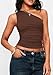 PRETTYGARDEN Womens Sleeveless One Shoulder Tank Top Ruched Slim Fit Shirts Basic Crop Y2k Tops 2026 Spring Fashion Clothing (Brown,Small)