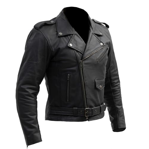 BROGER Rocker Chaqueta de moto Hombre | Piel | Protectores de codo y hombro de Nivel 1 | Bolsillo para protector de espalda | Nivel de protección AA