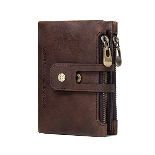 Wallet for Men- Men Leather Wallet,Trifold Wallet RFID Blocking Zipper Pocket Coin Credit Card Holder Purse With ID Window
