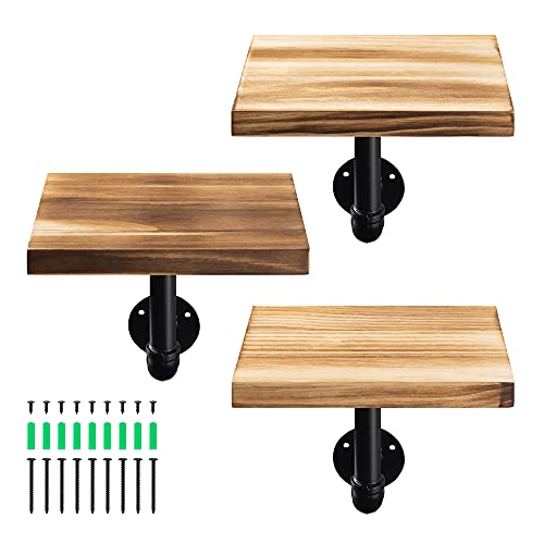 Navaris Lot 3X Étagère Murale Flottante - 3X Étagère Suspendue 20x15x18cm en Bois de Pin Capacité de Charge 15kg - Montage Mural Art Rétro