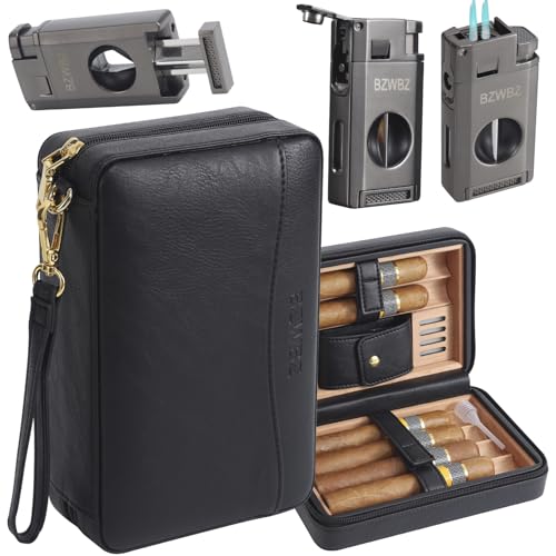 BZWBZ Travel Cigar Case Set, Black Leather