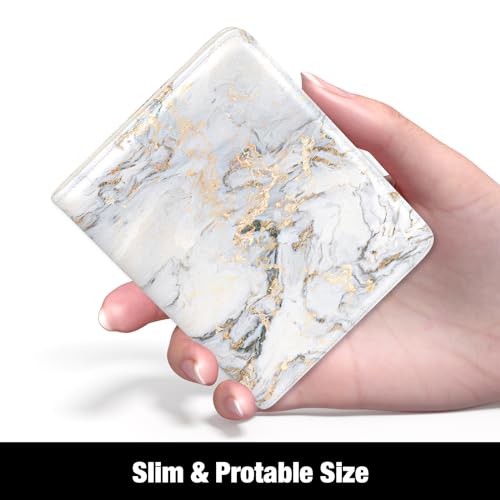 Image of Rouidr Womens Wallet, RFID Small Slim Wallet for Women, Cute Bifold Leather Pocket Credit Card Holder Ladies Mini Purse with Zipper Coin Pocket & ID Window, Gray Gold Marble