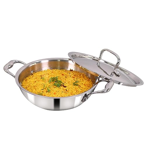 Wonderchef Nigella 3-Ply Stainless Steel Kadhai with Lid 20cm 1.5Litres 2.6mm Thickness