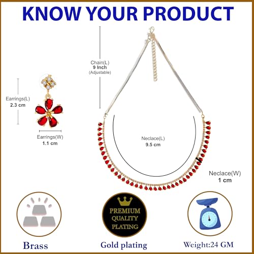 Image of ZENEME Gold-plated and Cubic Zirconia Necklace With Earrings for Women & Girls