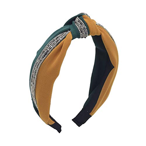 Knotted Headbands Rhinestone Headband for Women Girls,Wide Striped Headbands Two Color Hairband Hair Hoops Head Band Turban Headband Hair Band,Yellow