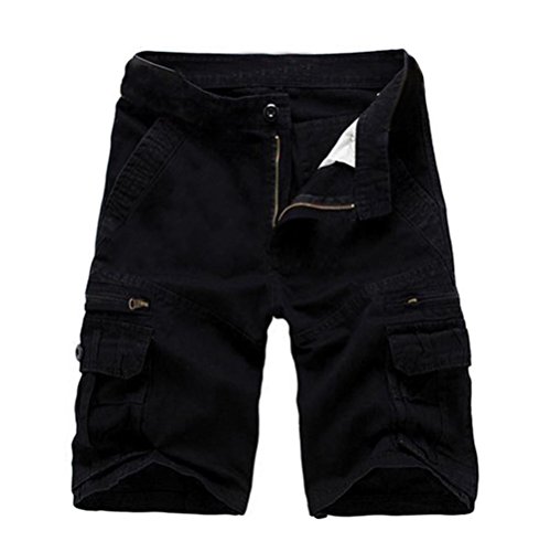 Kuson Herren Cargo Hosen Kurz Freizeithose Chino Slim Stoffhose Arbeit Baumwolle Schwarz 36 Cover