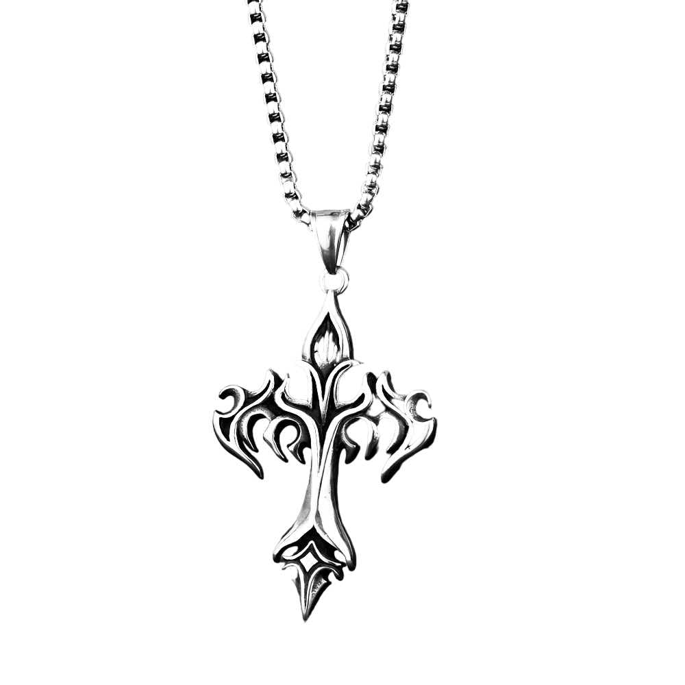 bling queen Unisex Gothic Stainless Steel Flame Cross Pendant Vintage Necklace, Fashion Pendant Necklace, Unisex Christian Flame Jewelry, Flame Pendant Necklace, Cross with Flame Design-picture-22
