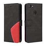 Fatcatparadise Kompatibel mit Oppo F5 Hülle, Leder PU Brieftasche Handyhülle Flip Hülle Silikon Bumper Schutzhülle Klapphülle. Lederhülle mit Kartenfächern & Standfunktion (Schwarz)