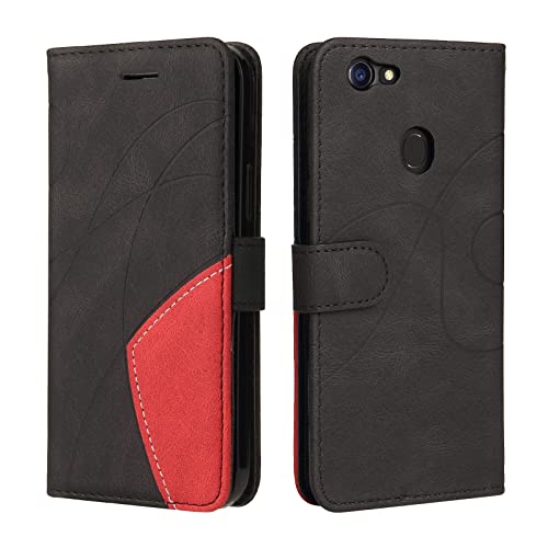 Fatcatparadise Kompatibel mit Oppo F5 Hülle, Leder PU Brieftasche Handyhülle Flip Hülle Silikon Bumper Schutzhülle Klapphülle. Lederhülle mit Kartenfächern & Standfunktion (Schwarz)