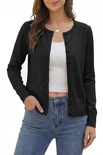 VOTEPRETTY Black Cardigans for Women UK Lightweight Ladies Sweater Knit Shrugs(Black,XXL)