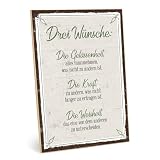 TypeStoff Holzschild mit Spruch – DREI WÜNSCHE – im Vintage-Look mit Zitat als Geschenk und Dekoration zum The ...