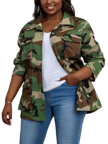 XNMHL Sexy Camouflage Jacket for Women Army Fatigue Long Cargo Outfits, Green, Medium
