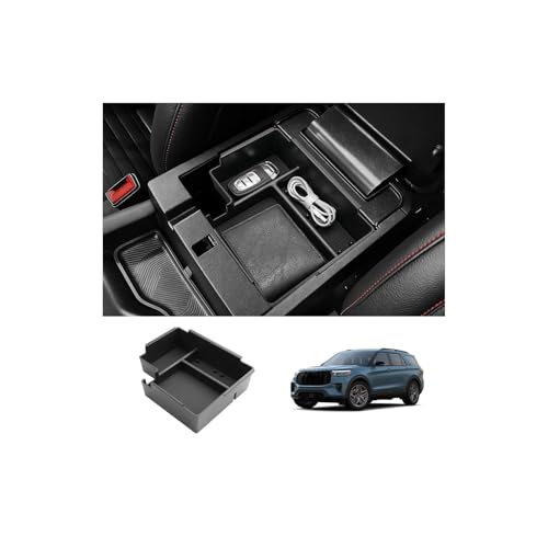 Image of LUWU Upgrade 2025 2026 Explorer Center Console Organizer Compatible with Ford Explorer 2025 2026 Accessories Armrest Console Storage Box Insert Tray ABS Material Black Coin Container, Black