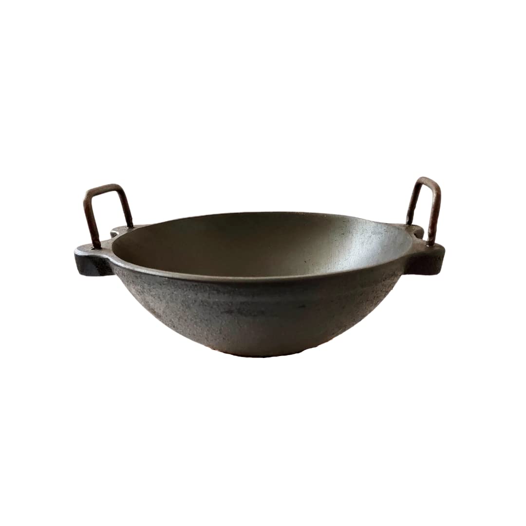 Traditional Hand Made Cast Iron Kadai (Vada Chatti): Frying And Cooking For Gas, Oven And Grill Use 9 inch