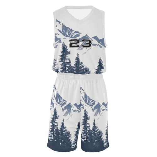 FLildon Graffiti Mountain Tree Boys Basketball Jersey Set Tank Top Shorts Tracksuit Sport Training Suit for Kids, XXL