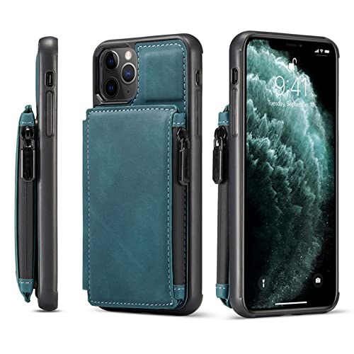 Étui portefeuille en cuir magnétique iPhone 11 Pro bleu avec support