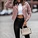 JEsilunmaMY Women's Asymmetric Zip Biker Coats Casual Short Motorcycle Leather Jackets Lightweight Cropped Bomber Outwear (Pink,X-Large)