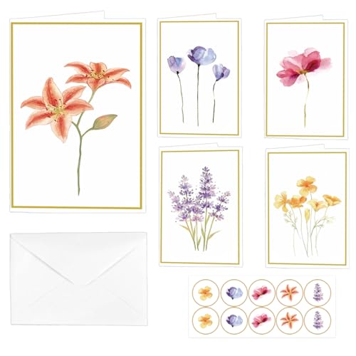 10 Blumen-Grußkarten mit Umschlägen und Stickern von LUVDECO