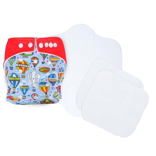 Image of Ambaby Cloth Diapers Combo Pack Quick Dry Comfort Gots Certified Free Size Button Adjustable, Washable, Reusable, Multilayered Cotton Pads And Boosters, Animals Pink And Parachute Printed - Pack Of 2