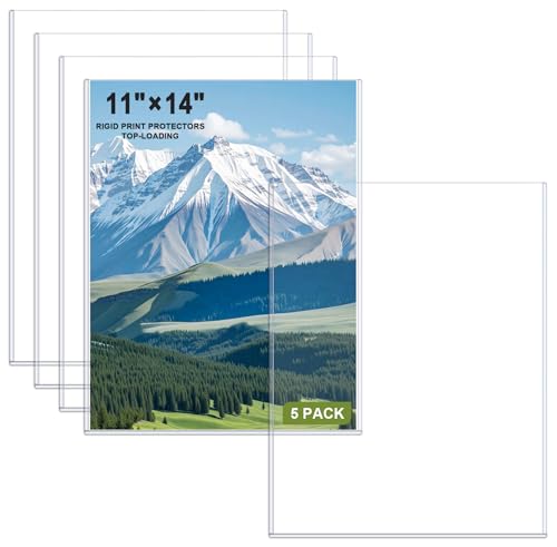 Ndsox 5 Pack 11 x 14 Inches Rigid Print Protectors Hard Plastic Sheet Protectors Top-Loading Heavy Duty No-Hole Plastic Page Sleeves Documents Holders Menu Covers for Magazines, Graphic Art, Prints