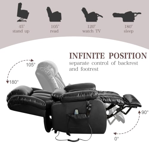 Image of Infinite Position Lay Flat Power Lift Recliner Chair for Elderly, Black
