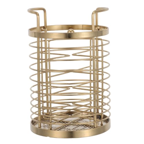 SHINEOFI Porte-ustensiles Rotatif Doré en Acier Inoxydable, Organiseur de Couverts à 4 Compartiments avec Égouttoir en Maille, Range-couverts Compact Cuisine, Rangement Ustensiles Pratique