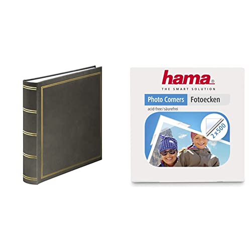 Hama Jumbo Fotoalbum London 30x30 cm (Fotobuch mit 80 weißen Seiten) grau & Fotoecken 1000 Stück (Foto Klebepads selbstklebend,2x 500 Stück), transparent