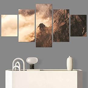 SIGNWIN 5 Panel Canvas Wall Art Foggy Mountains...