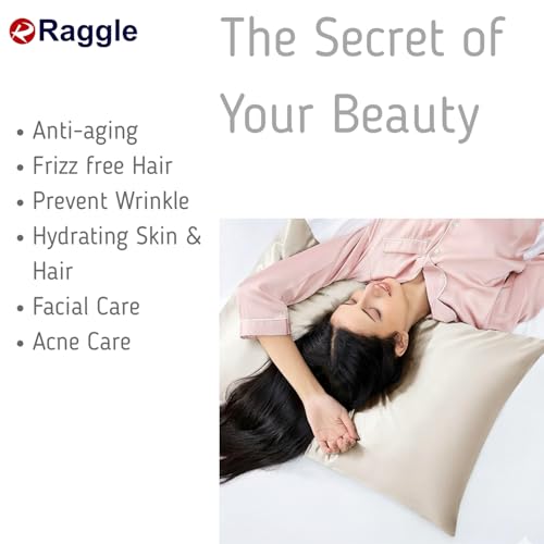 Image of RAGGLE Satin Silk Pillowcase for Hair and Skin Standard Size 18 inchX 28 inch with Soft Breathable Smooth Cooling Pillow Covers for Sleeping or Pillow Protector (2, Off White)
