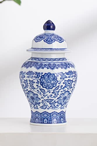 Frasco de gengibre azul e branco, potes decorativos de cerâmica chinoiserie para casa, escritório, v