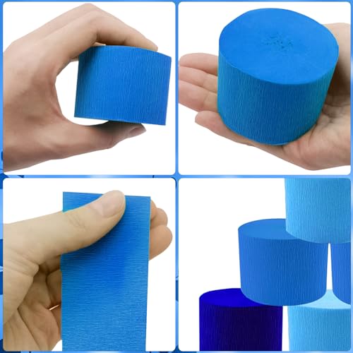 Image of Crepe Paper Streamers 6 Rolls 492ft, Blue Crepe Paper Decorations for Birthday Baby Shower Wedding Party Decor DIY Gift Wrapping, 1.77 Inch x 82 Ft /Roll