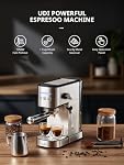 UDI Espresso Machine with Milk Frother, 20 Bar High Pressure Professional Espresso Maker Automatic, Compact Stainless Steel Coffee Machine for Cappuccino, Latte, Silver
