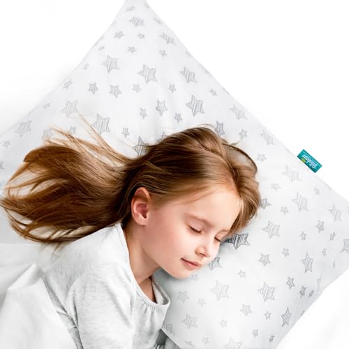 Image of Toddler Pillow for Sleeping, Kid Pillow 14" x 19" for Small Travel Bed, Nap Pillow for Crib, Soft & Skin-Friendly Small Pillows for Sleeping, Toddler Use Only, Age 2 to 5 (Grey Star)