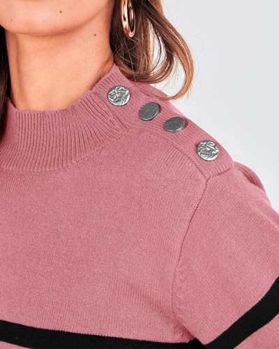 KIRUNDO Fall Sweaters for Women 2026 Striped Turtleneck Ribbed Knit Sweater Trendy Pullover Jumper Winter Fashion Clothing(Medium, Dusty Pink) — view 5