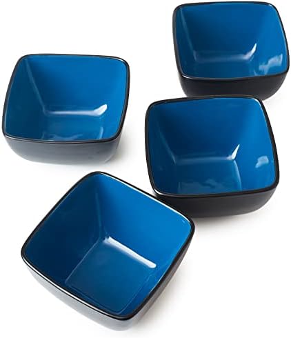 AmorArc 32oz Square Cereal Soup Bowls Set, Stoneware Bowls Set of 4 for Kitchen, Large Bowls for Cereal,Soup,Meal, Microwave & Dishwasher Safe-Blue Inside