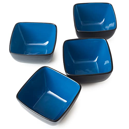 Amorarc 32Oz Square Cereal Soup Bowls Set, Stoneware Bowls Set Of 4 For Kitchen, Large Bowls For Cereal,Soup,Meal, Microwave & Dishwasher Safe-Blue Inside #TOP18
