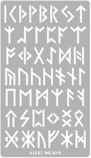 Aleks Melnyk #35 Metal Journal Stencil, Elder Futhark Runes, Ancient Alphabet, Sigil Magic Alphabet Stencil 1 PCS, Template Tool for Wood Burning, Pyrography and Engraving, Wicca Stencil