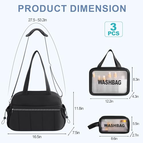 Weekender Bag for Women, Travel Duffle Bag with Toiletry Bag, Carry on Bag for Airplanes, Overnight Duffel Bag, Gym Bag with Wet Pocket, Hospital Bag for Women Labor Delivery, Black2