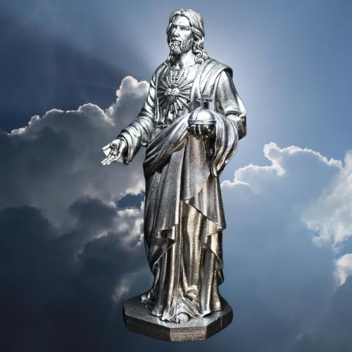 Statue de Jésus argentée cadeau chrétien baptême et communion - 5