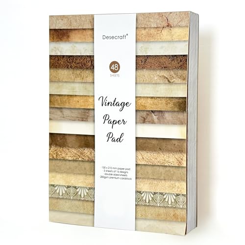 Desecraft 48 sheets Vintage Antique Scrapbooking Cardstock Decorative Paper Pack for Card Making Journaling Planner Origami Aged Textured Scrapbook Paper Scrapbook Materials Supplies