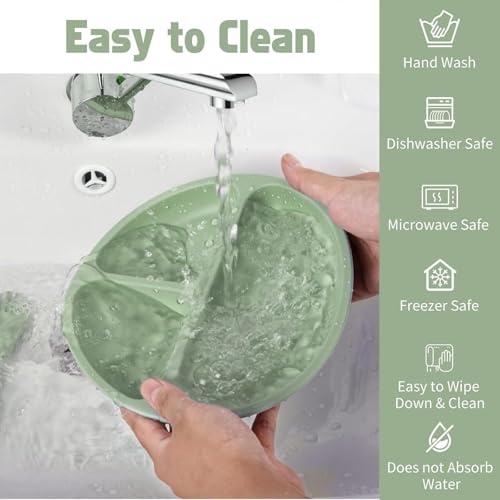 Image of Silicone Baby Feeding Set 6 Pieces with Suction Plate, Bowl, Adjustable Bib, Straw Cup, Spoon & Fork, BPA Free Baby Led Weaning Essentials - Green