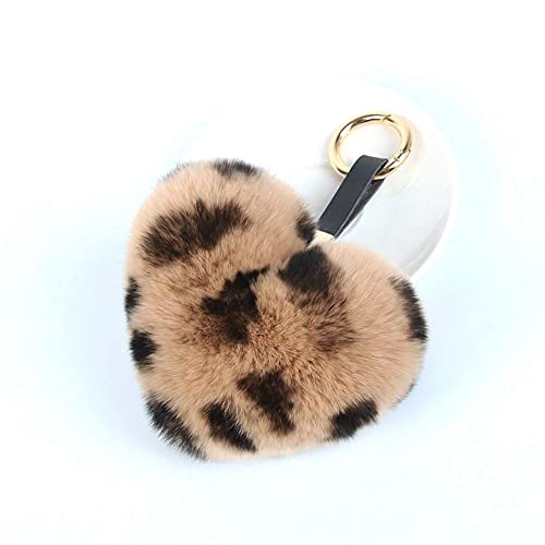 Aichuan Genuine Rex Rabbit Hair Fur Pompom Keychain Heart Shaped Bag Charm Ring Fluffy Fur Ball #TOP6
