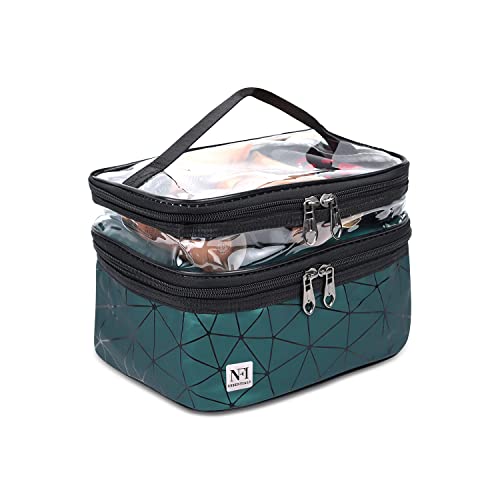 Image of NFI essentials Transparent Makeup Bags Double Layer Travel Cosmetic Cases Make up Organizer Toiletry Bag with 2 Zipper for Women & Girl (Green)